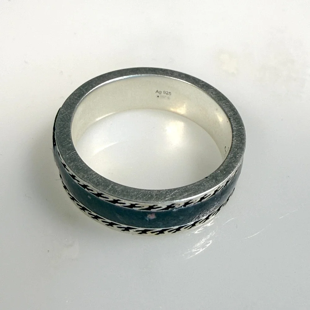 Gucci Interlocking GG 745573 Black Resin Sterling Silver 925 Ring Size 20 US 9